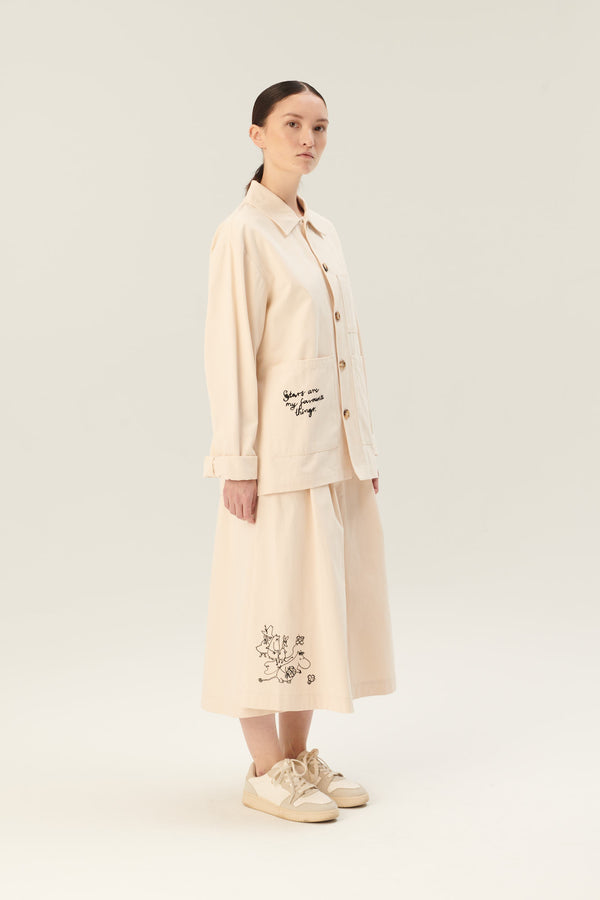 Rue de Tokyo PEN MOOMIN COTTON TWILL SKIRTS IVORY BLACK EMBROIDERY