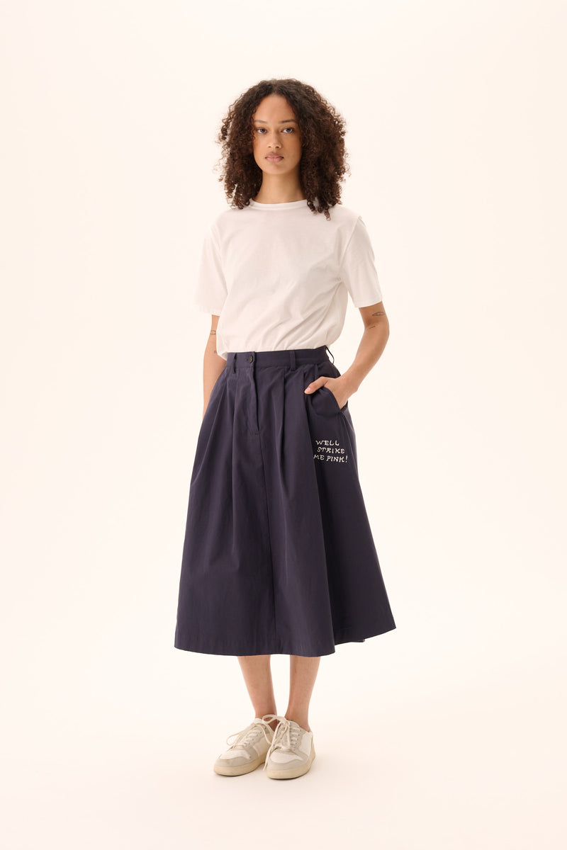 Rue de Tokyo PEN MOOMIN COTTON TWILL SKIRTS NAVY CHALK EMBROIDERY
