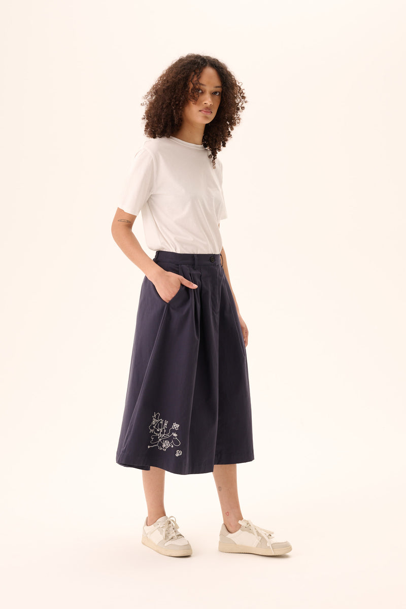 Rue de Tokyo PEN MOOMIN COTTON TWILL SKIRTS NAVY CHALK EMBROIDERY
