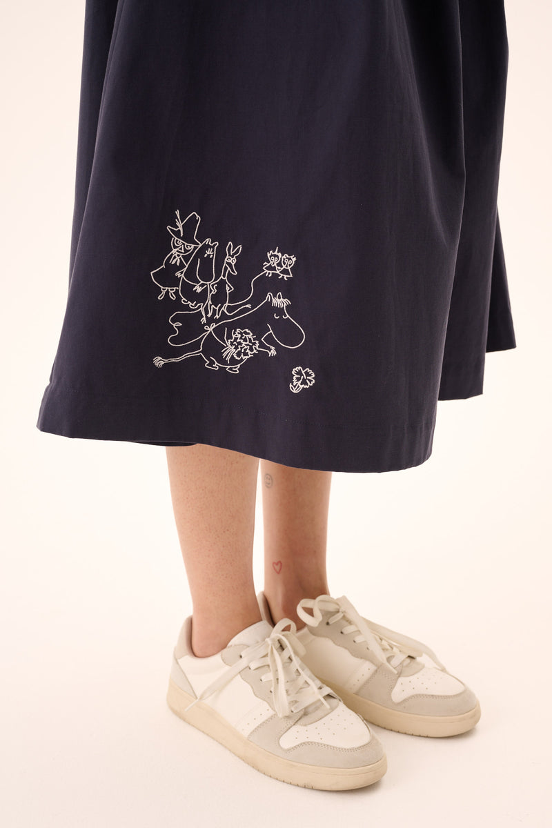 Rue de Tokyo PEN MOOMIN COTTON TWILL SKIRTS NAVY CHALK EMBROIDERY