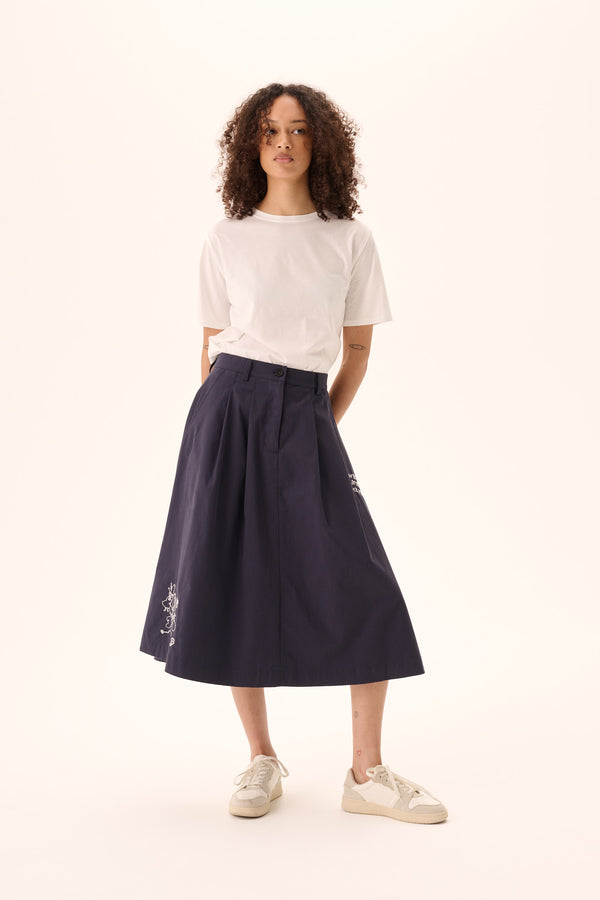 Rue de Tokyo PEN MOOMIN COTTON TWILL SKIRTS NAVY CHALK EMBROIDERY
