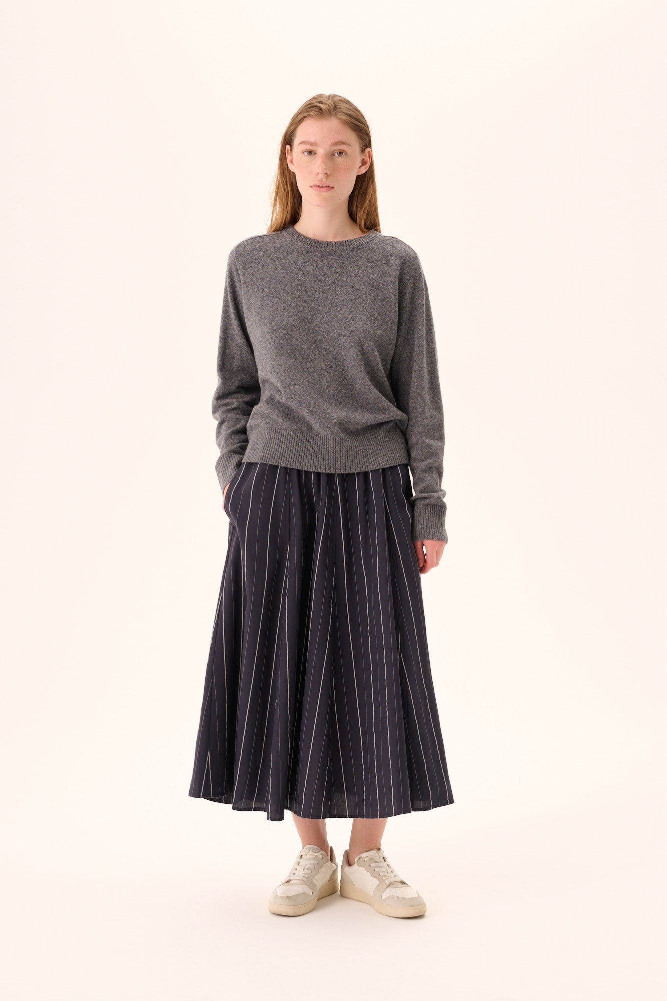 Rue de Tokyo PILAR STRIPED TENCEL Skirts DARK NAVY STRIPE