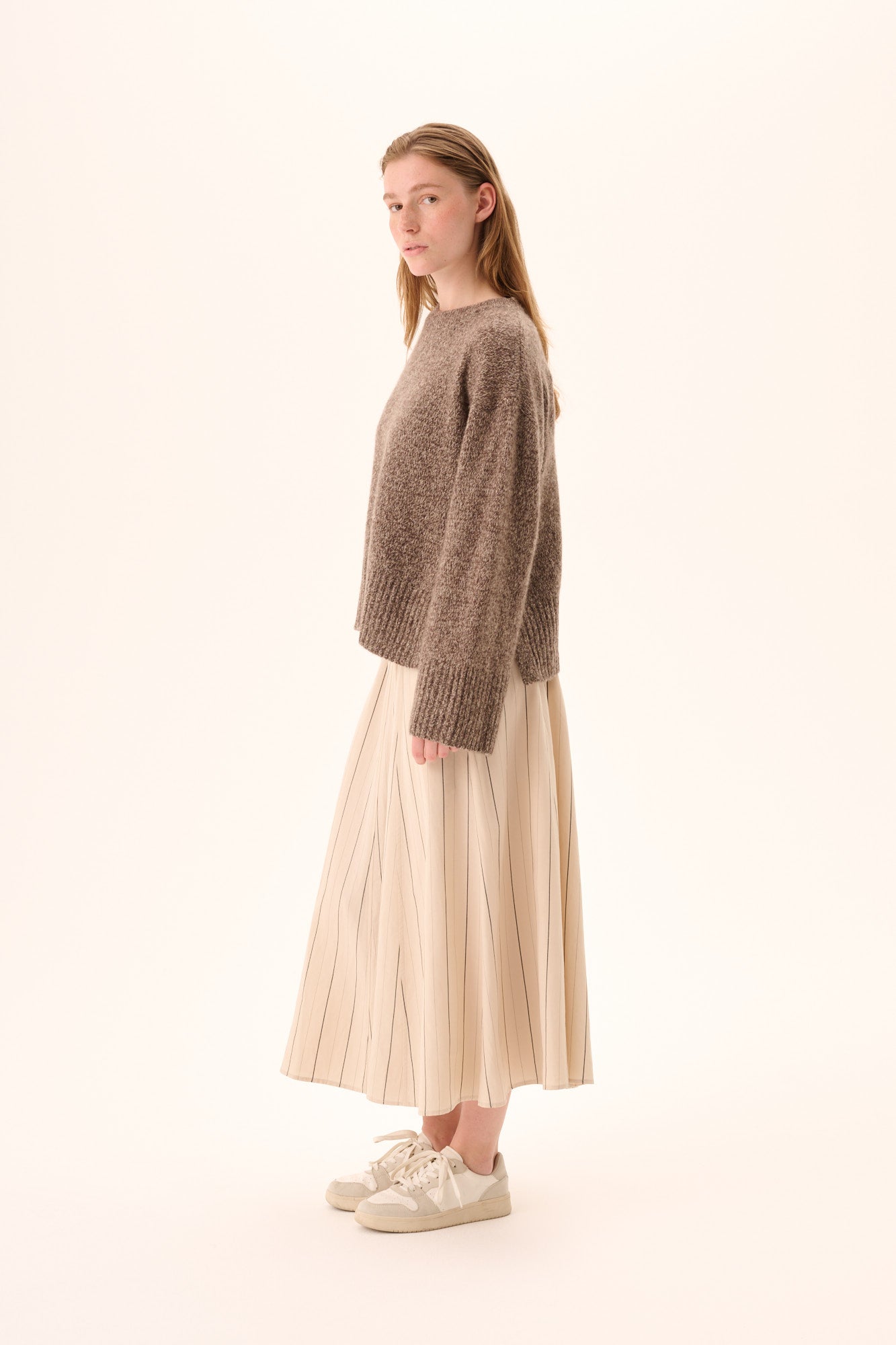 Rue de Tokyo PILAR STRIPED TENCEL Skirts ECRU BLACK STRIPE