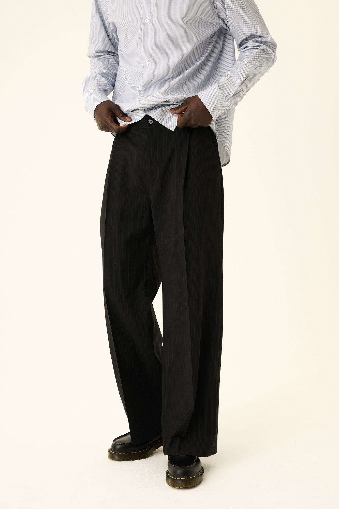 Rue de Tokyo PILOT WOOL BLEND STRIPE Pants BLACK BLUE STRIPE