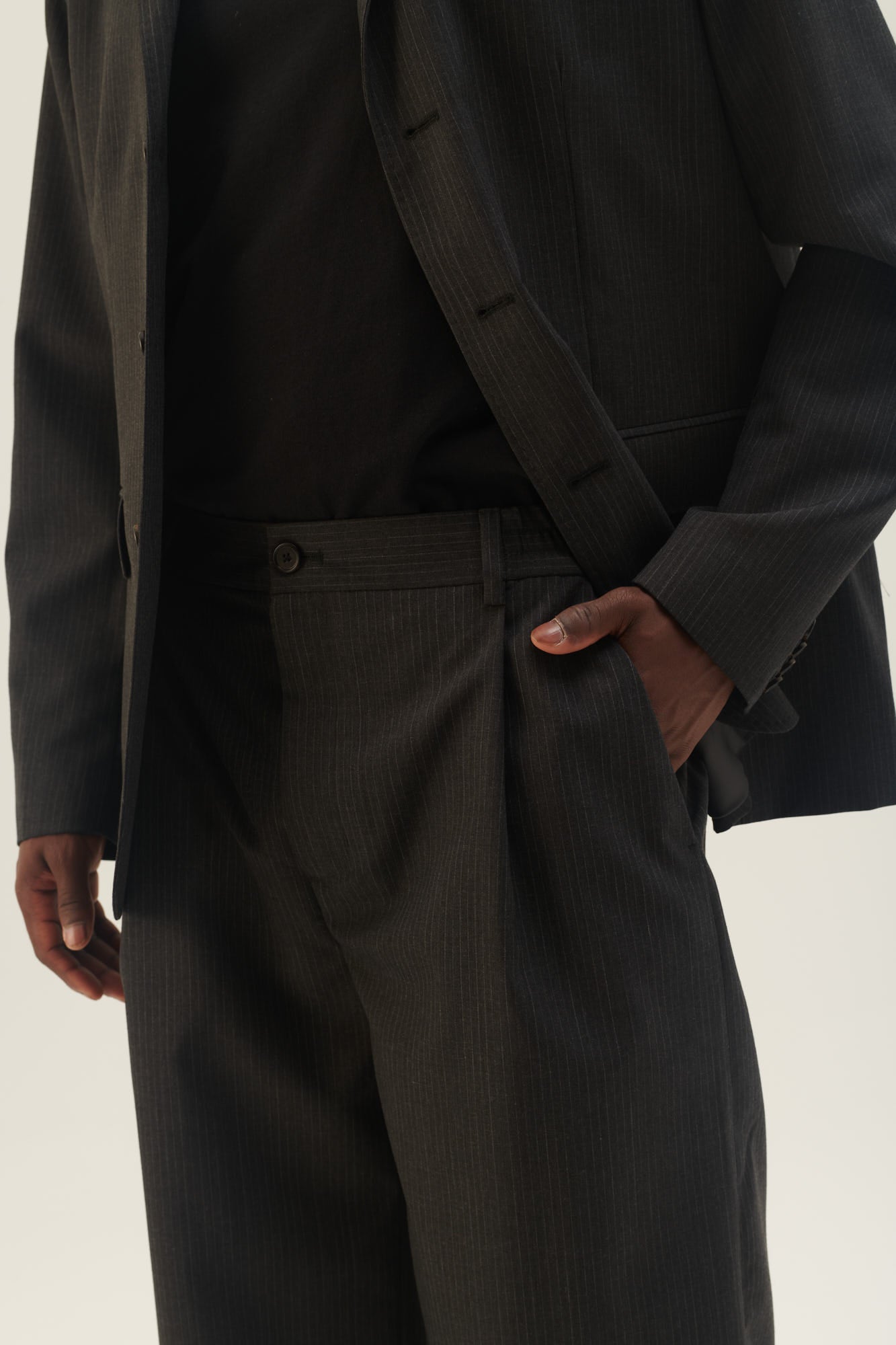 Rue de Tokyo POLL WOOL PINSTRIPE PANTS GREY PIN STRIPE