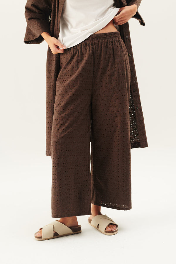 Rue de Tokyo PRISI EMBROIDERY COTTON PANTS COFFEE QUARTZ