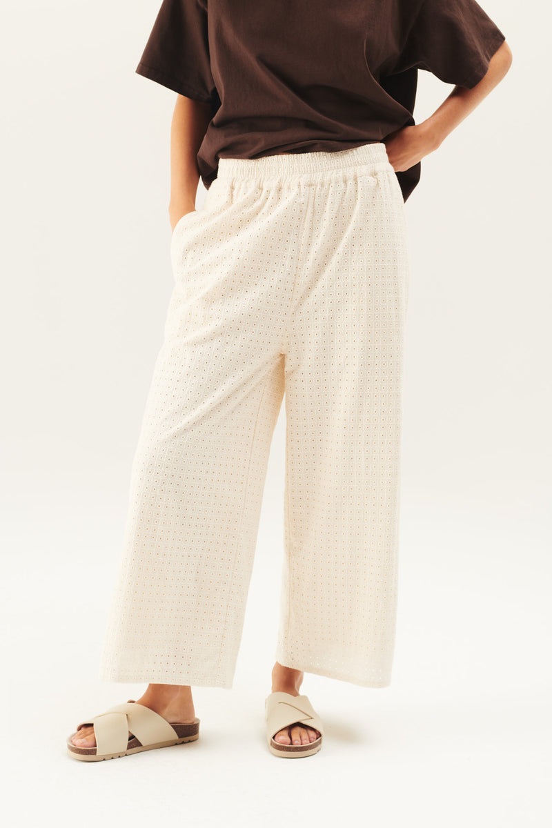 Rue de Tokyo PRISI EMBROIDERY COTTON PANTS OFF WHITE