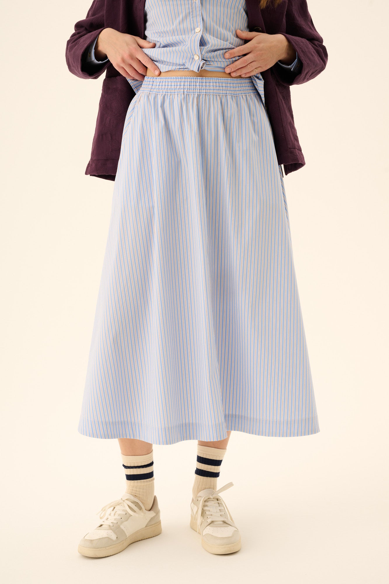 Rue de Tokyo PUCK DOUBLE STRIPE Skirts BLUE BROWN STRIPE