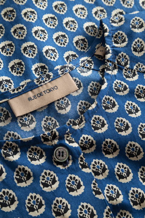 Rue de Tokyo SAFRAN JAPANESE FLOWER PRINT SHIRTS BLUE