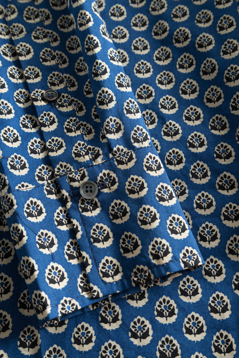 Rue de Tokyo SAFRAN JAPANESE FLOWER PRINT SHIRTS BLUE