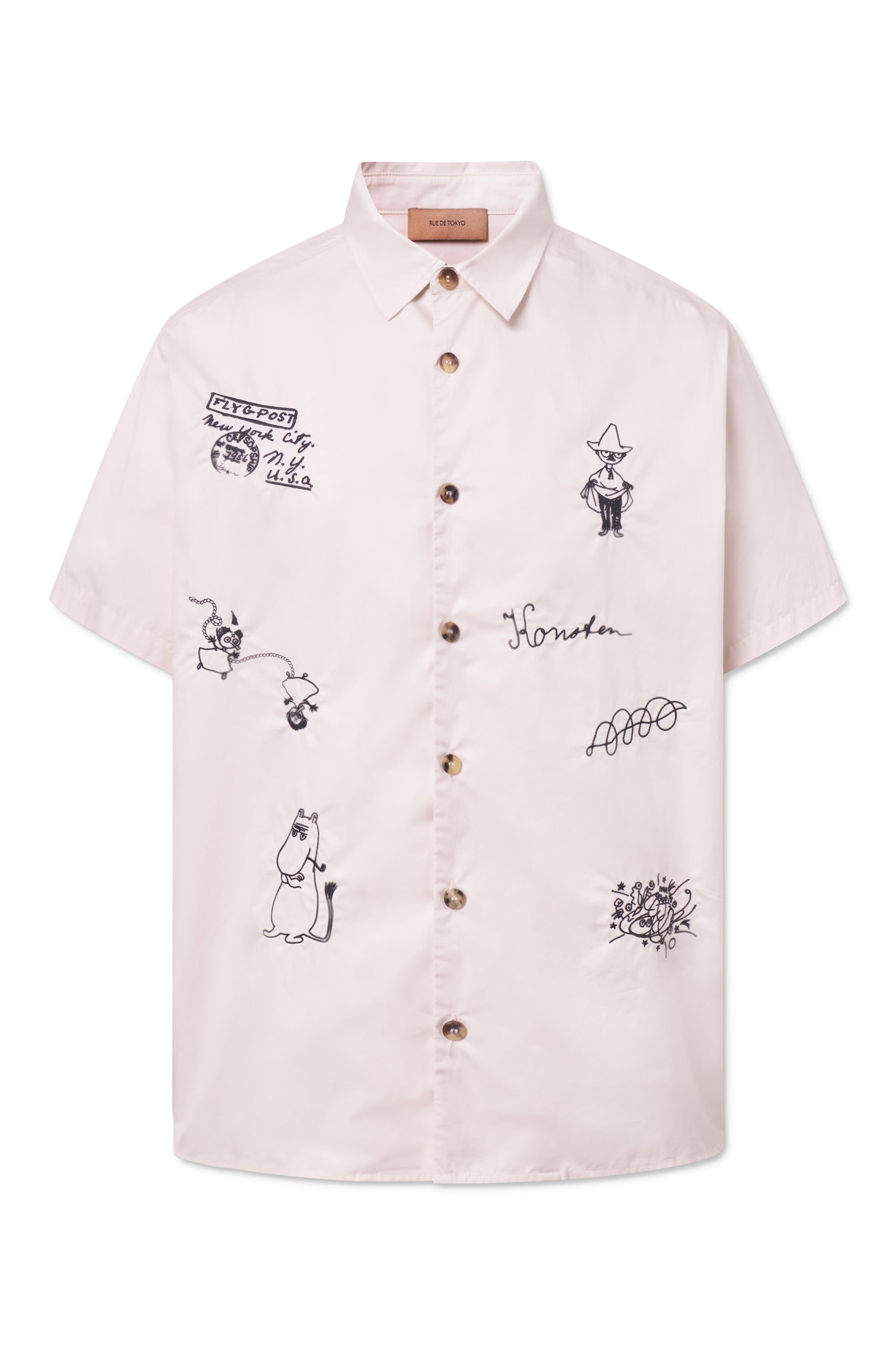 Rue de Tokyo SALVIO MOOMIN ORGANIC POPLIN EMB Shirts IVORY BLACK EMBROIDERY