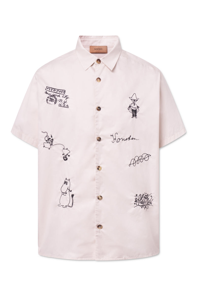 Rue de Tokyo SALVIO MOOMIN ORGANIC POPLIN EMB SHIRTS IVORY BLACK EMBROIDERY