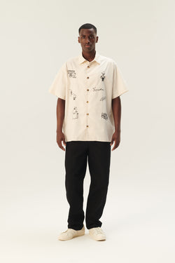 Rue de Tokyo SALVIO MOOMIN ORGANIC POPLIN EMB SHIRTS IVORY BLACK EMBROIDERY