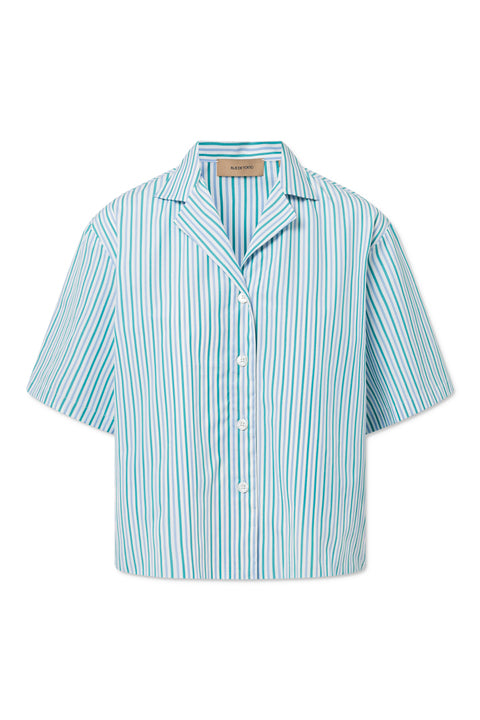 Rue de Tokyo SASKIA STRIPED COTTON SHIRTS LIGHT BLUE/GREEN STRIPE