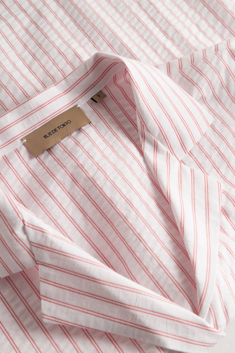 Rue de Tokyo SASKIA STRIPED SEERSUCKER COTTON SHIRTS RED/WHITE STRIPE