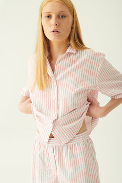 Rue de Tokyo SASKIA STRIPED SEERSUCKER COTTON SHIRTS RED/WHITE STRIPE