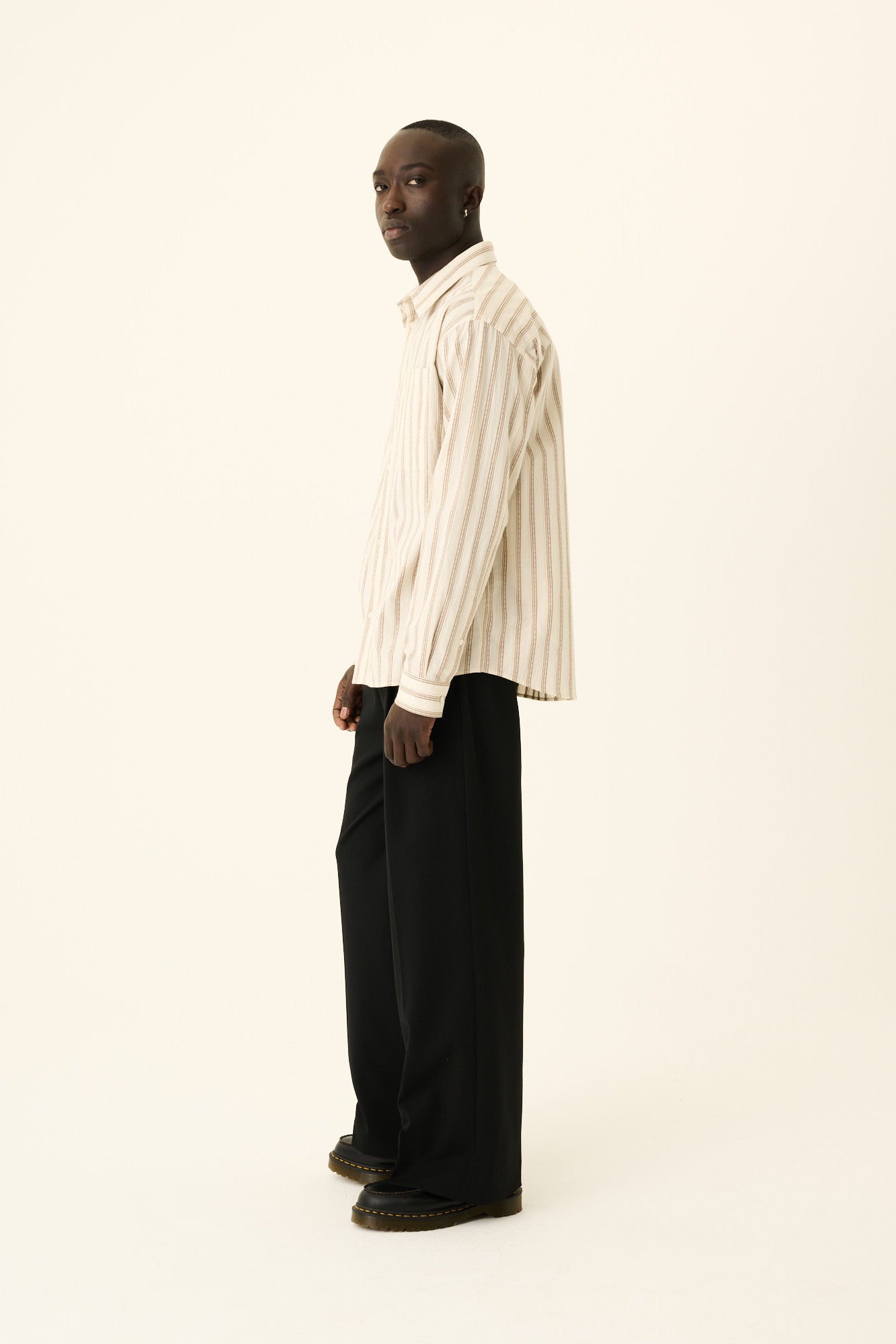 Rue de Tokyo SATOSHI JAPANESE ANTIQUE STRIPE Shirts BEIGE CAMEL STRIPE