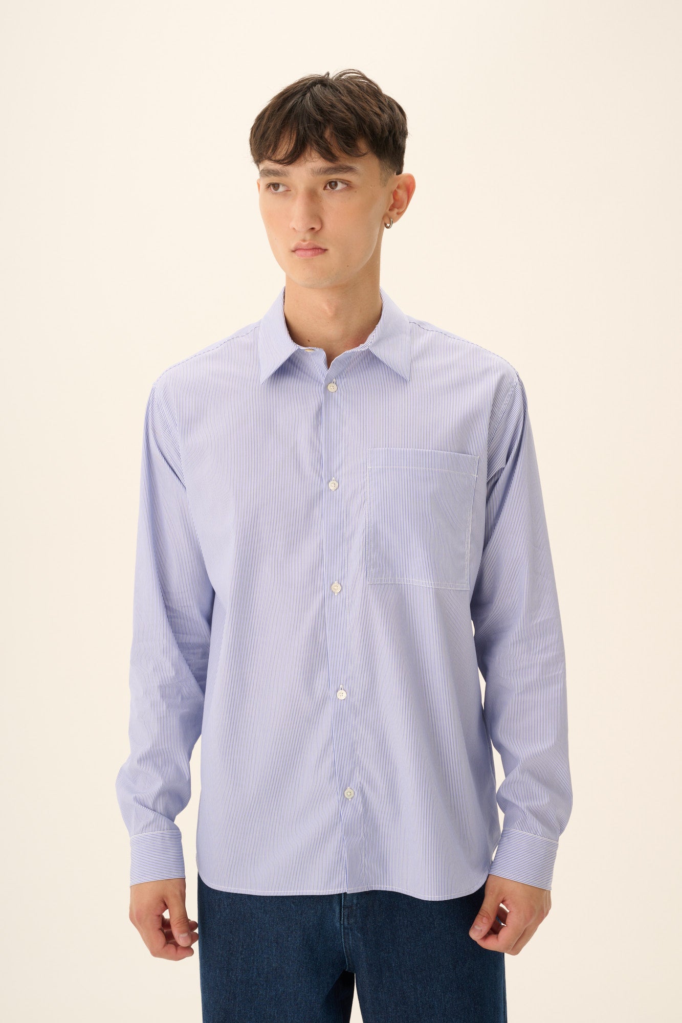 Rue de Tokyo SATOSHI STRIPED POPLIN Shirts BLUE/WHITE