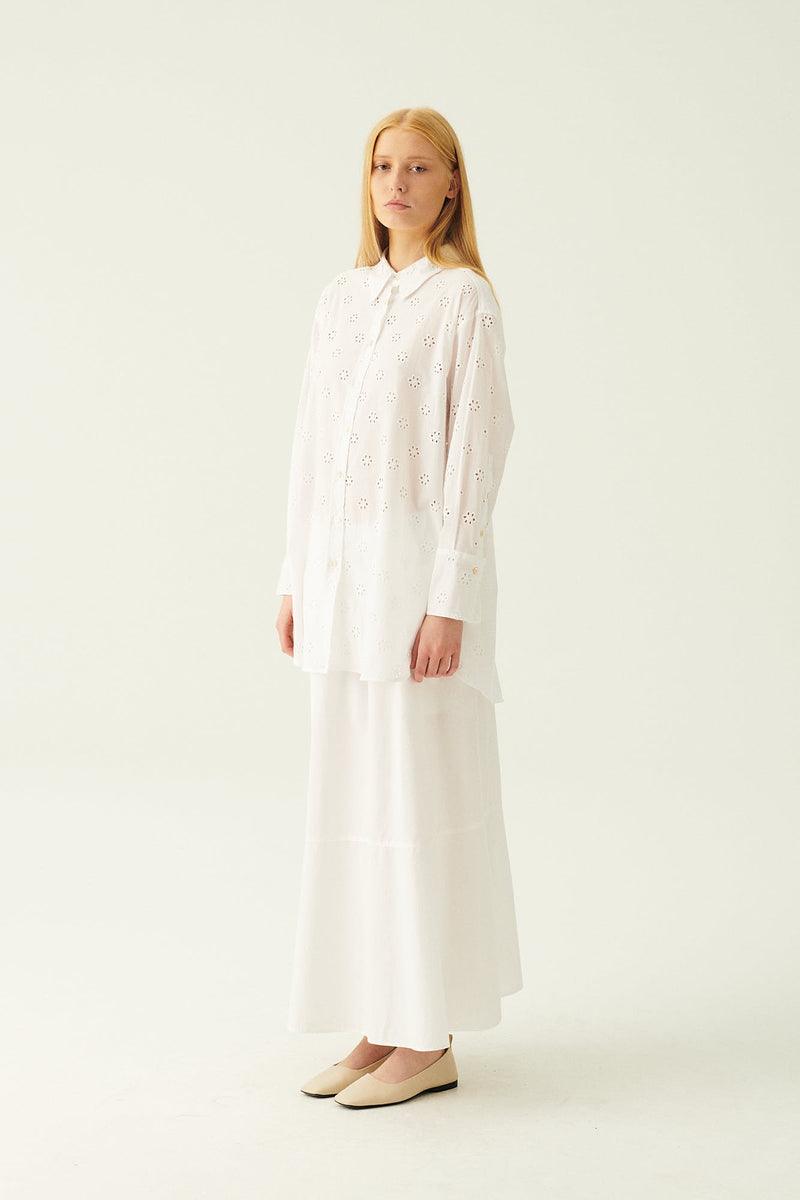 Rue de Tokyo SCOUT EMBROIDERED COTTON VOILE SHIRTS WHITE