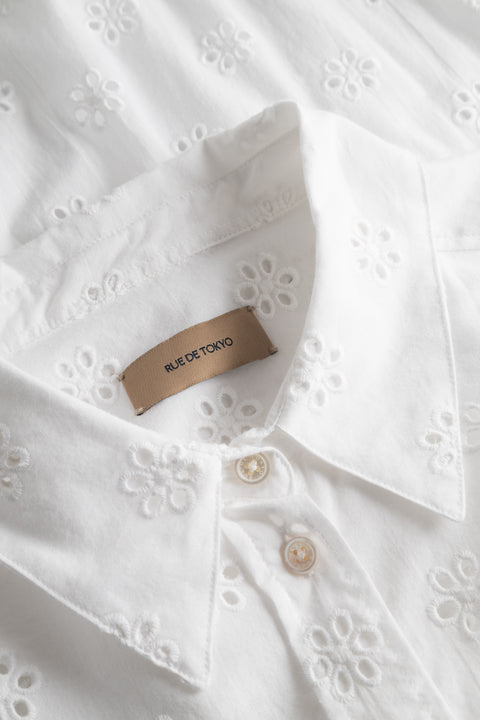 Rue de Tokyo SCOUT EMBROIDERED COTTON VOILE SHIRTS WHITE