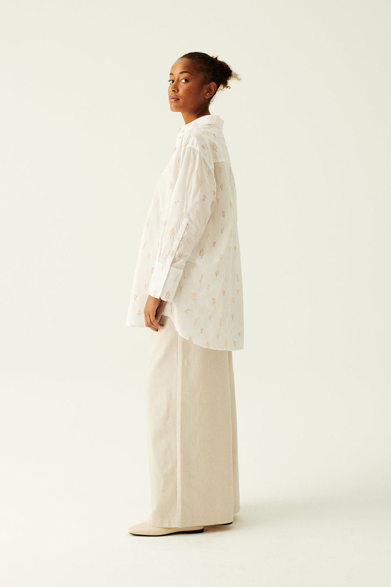 Rue de Tokyo SCOUT JAPANESE EMBROIDERED COTTON VOILE SHIRTS WHITE/NUDE FLOWER