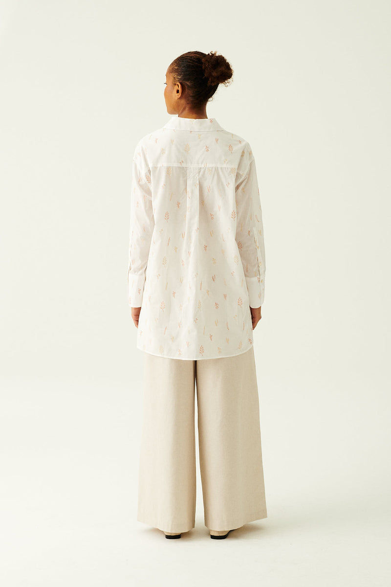 Rue de Tokyo SCOUT JAPANESE EMBROIDERED COTTON VOILE SHIRTS WHITE/NUDE FLOWER