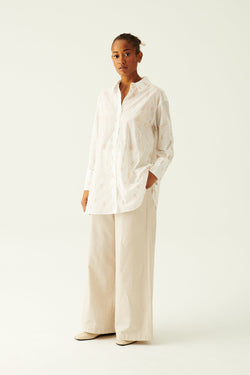 Rue de Tokyo SCOUT JAPANESE EMBROIDERED COTTON VOILE SHIRTS WHITE/NUDE FLOWER