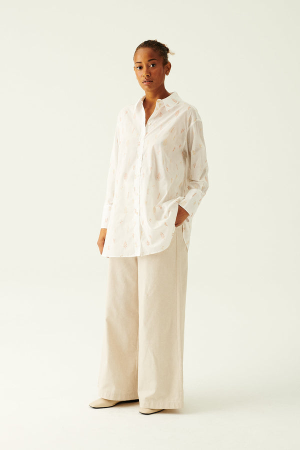 Rue de Tokyo SCOUT JAPANESE EMBROIDERED COTTON VOILE SHIRTS WHITE/NUDE FLOWER