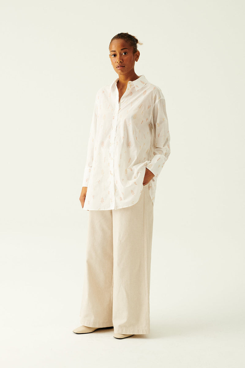 Rue de Tokyo SCOUT JAPANESE EMBROIDERED COTTON VOILE SHIRTS WHITE/NUDE FLOWER