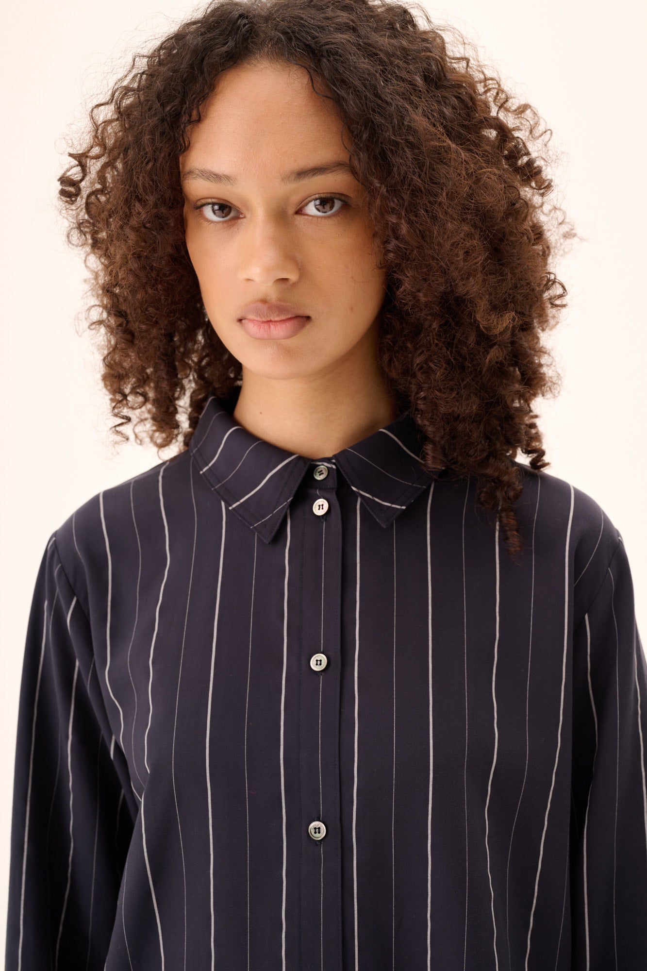 Rue de Tokyo SEIRA STRIPED TENCEL Shirts DARK NAVY STRIPE