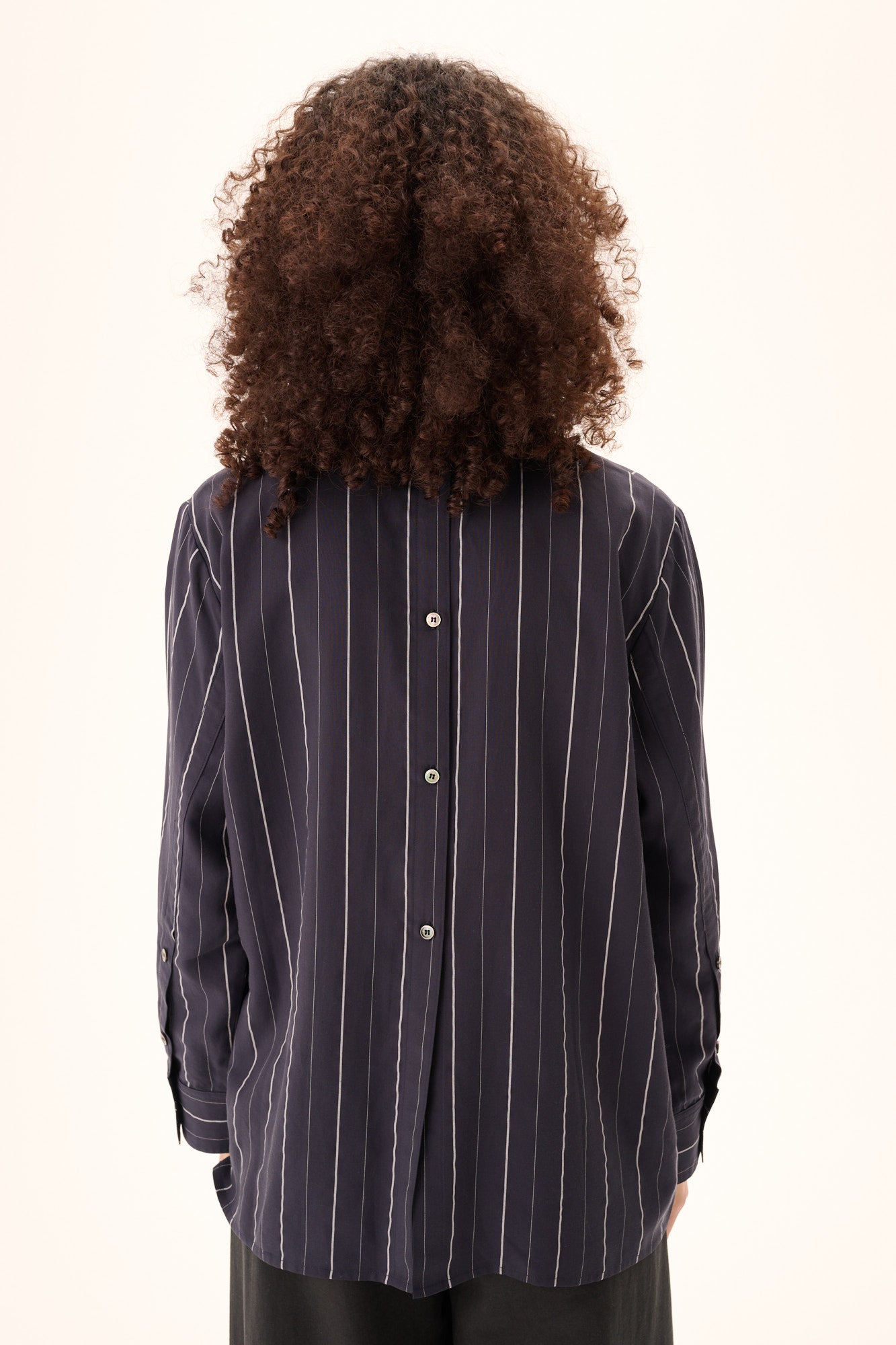Rue de Tokyo SEIRA STRIPED TENCEL Shirts DARK NAVY STRIPE