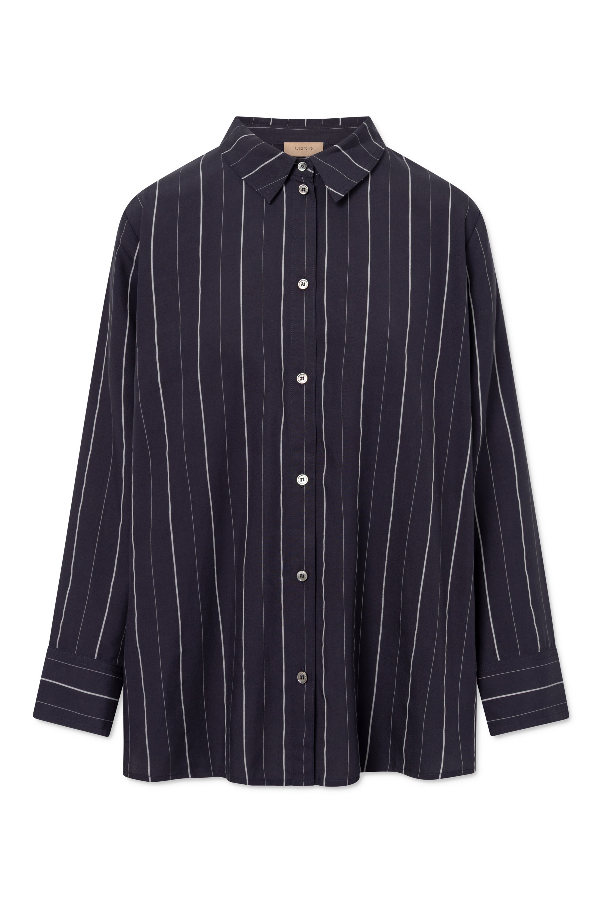 Rue de Tokyo SEIRA STRIPED TENCEL Shirts DARK NAVY STRIPE