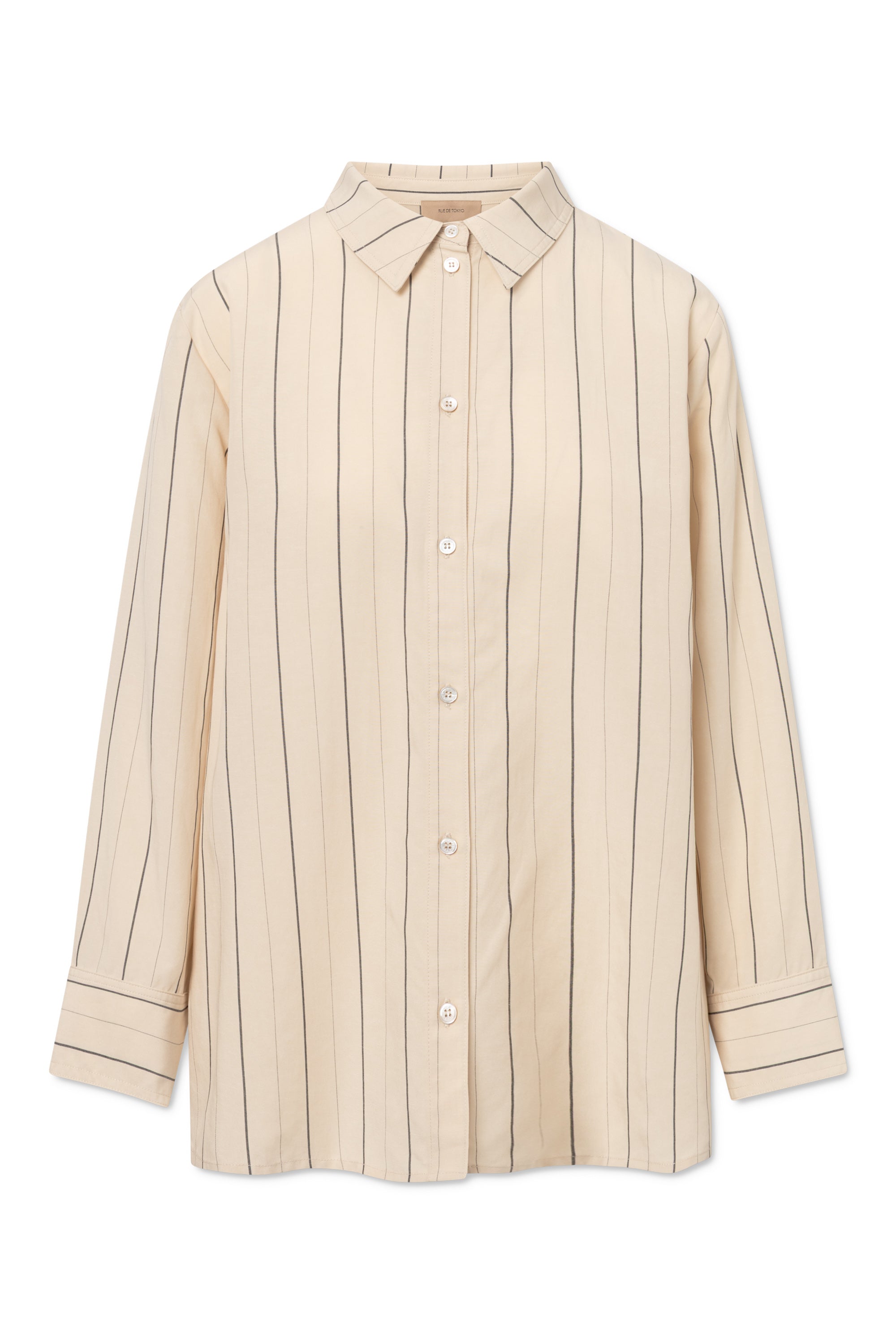 Rue de Tokyo SEIRA STRIPED TENCEL Shirts ECRU BLACK STRIPE