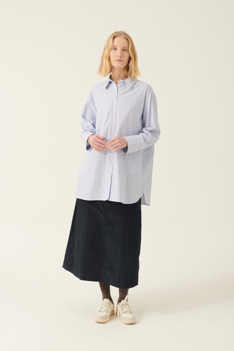 Rue de Tokyo SEKI OXFORD DOUBLE STRIPE SHIRTS WHITE BLUE STRIPE