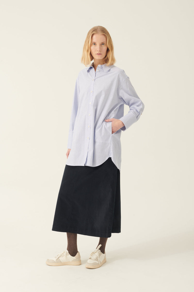 Rue de Tokyo SEKI OXFORD DOUBLE STRIPE SHIRTS WHITE BLUE STRIPE