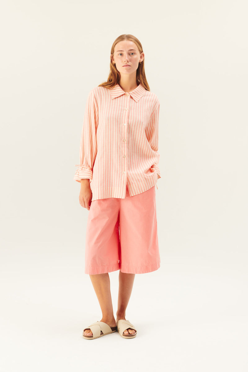 Rue de Tokyo SELIA LINEN TENCEL STRIPE SHIRTS CORAL IVORY STRIPE