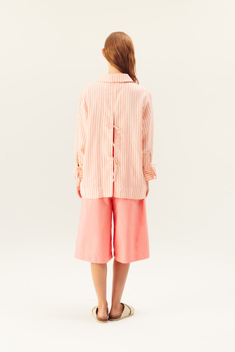 Rue de Tokyo SELIA LINEN TENCEL STRIPE SHIRTS CORAL IVORY STRIPE