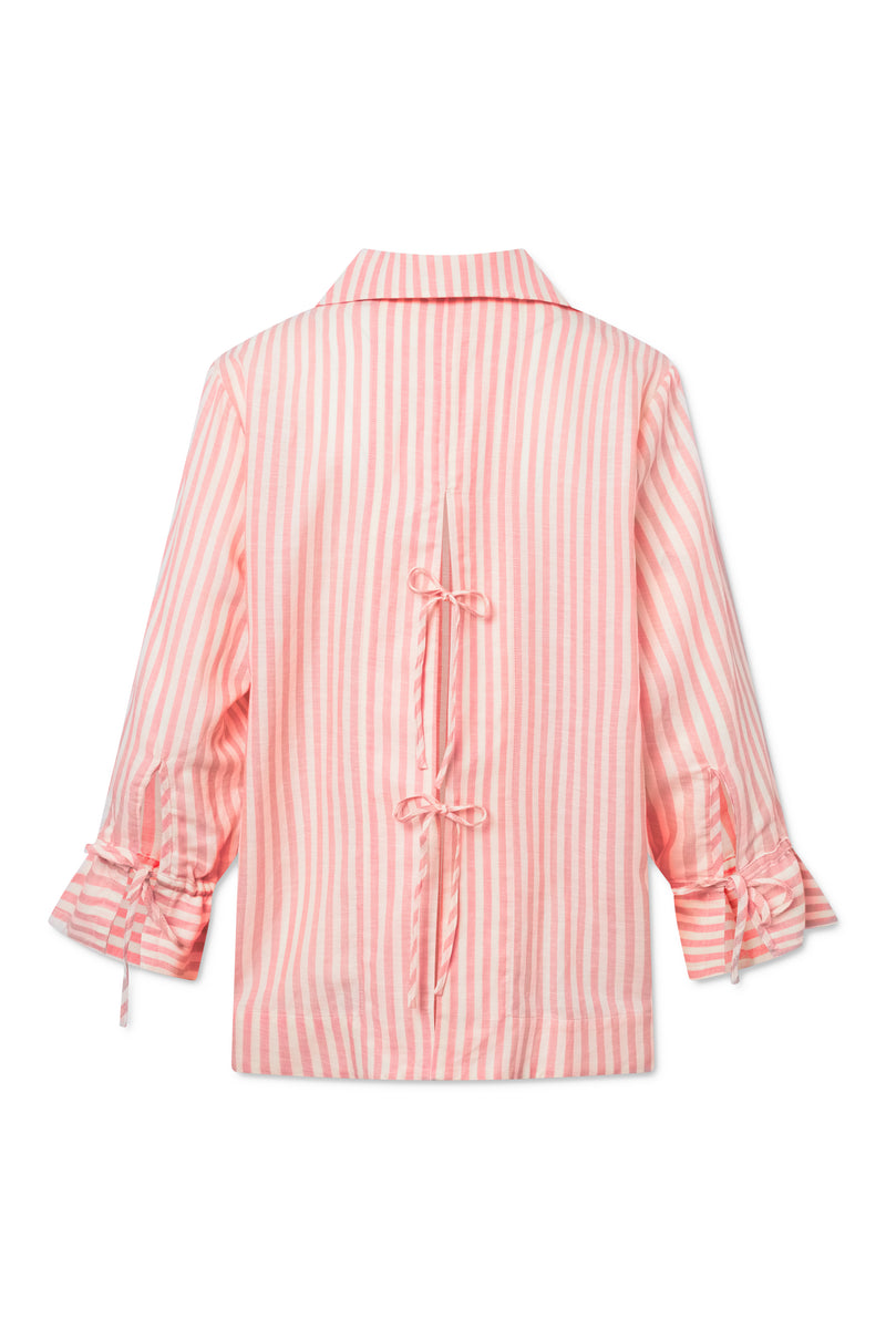 Rue de Tokyo SELIA LINEN TENCEL STRIPE SHIRTS CORAL IVORY STRIPE