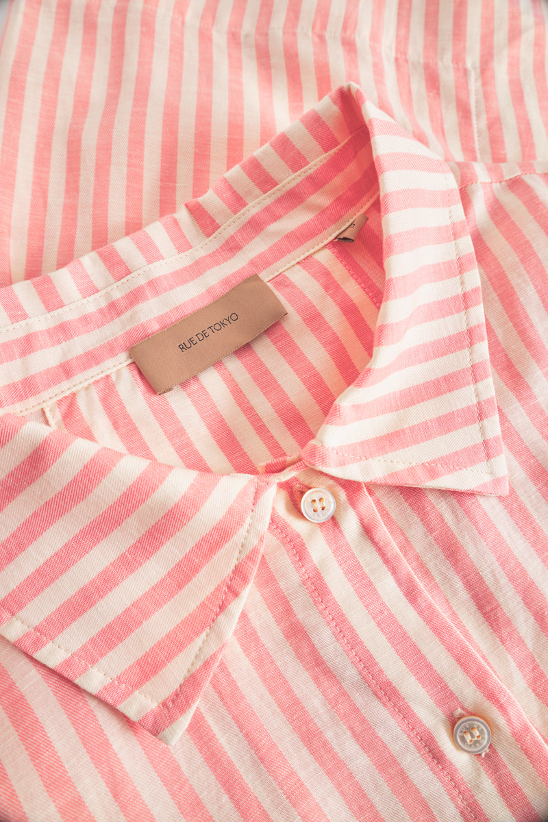Rue de Tokyo SELIA LINEN TENCEL STRIPE SHIRTS CORAL IVORY STRIPE