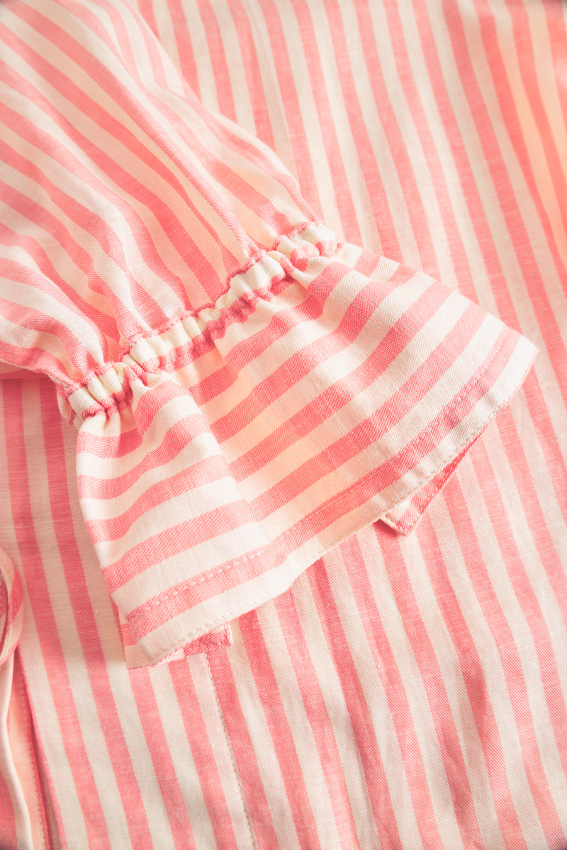 Rue de Tokyo SELIA LINEN TENCEL STRIPE SHIRTS CORAL IVORY STRIPE