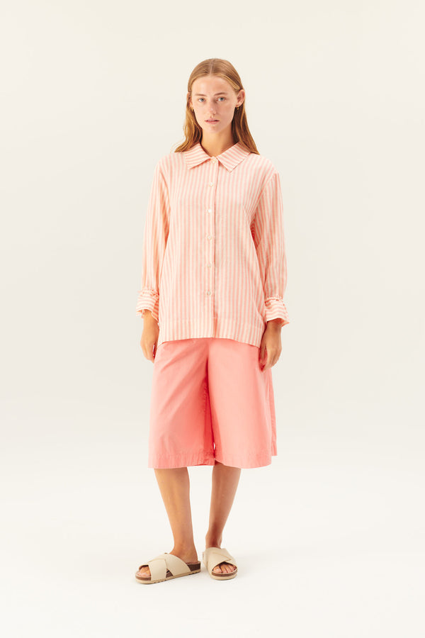 Rue de Tokyo SELIA LINEN TENCEL STRIPE SHIRTS CORAL IVORY STRIPE