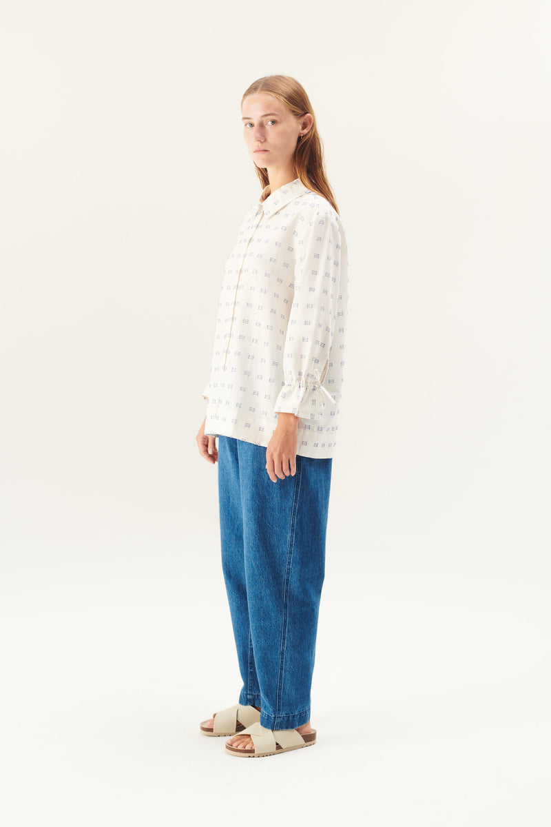 Rue de Tokyo SELIA TRIPLE DOT STRIPE SHIRTS WHITE BLUE STRIPE