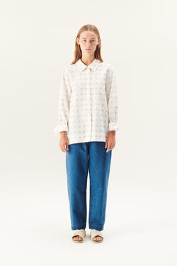 Rue de Tokyo SELIA TRIPLE DOT STRIPE SHIRTS WHITE BLUE STRIPE