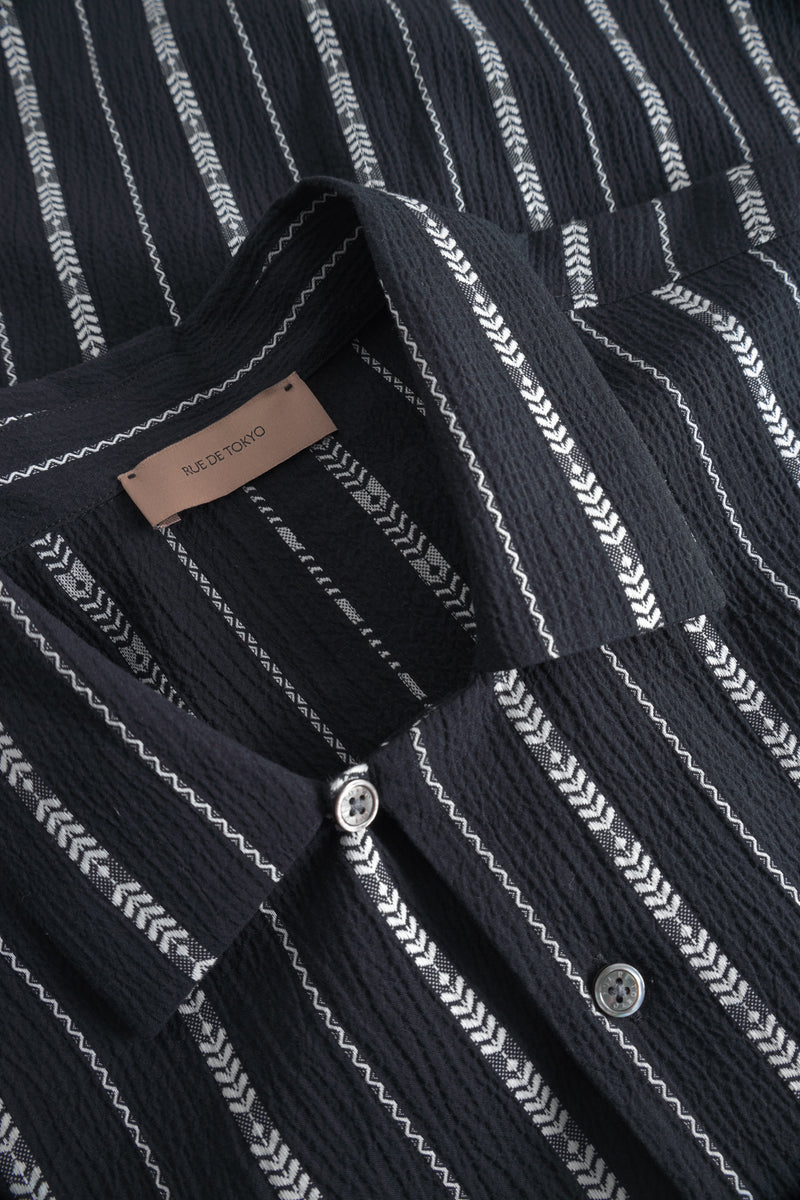 Rue de Tokyo SETH PATTERNED SEERSUCKER STRIPE SHIRTS BLACK ECRU STRIPE