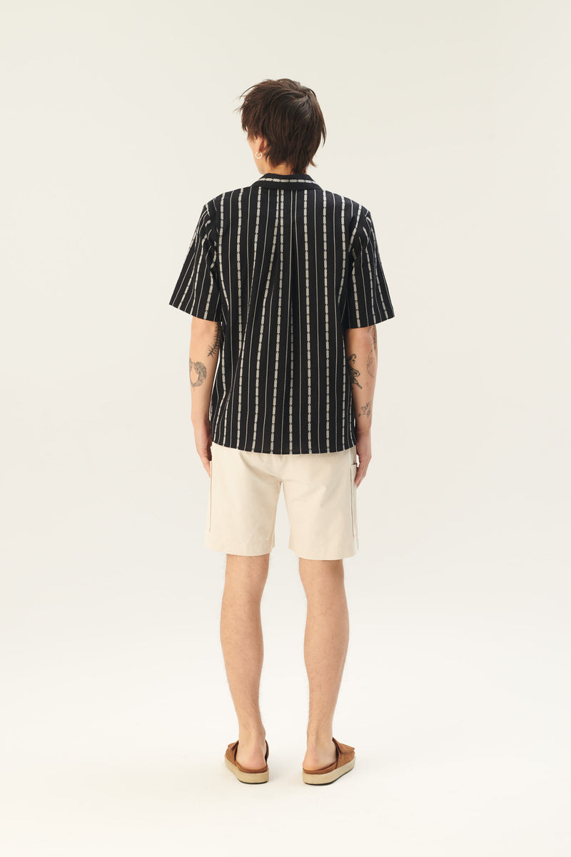 Rue de Tokyo SETH PATTERNED SEERSUCKER STRIPE SHIRTS BLACK ECRU STRIPE