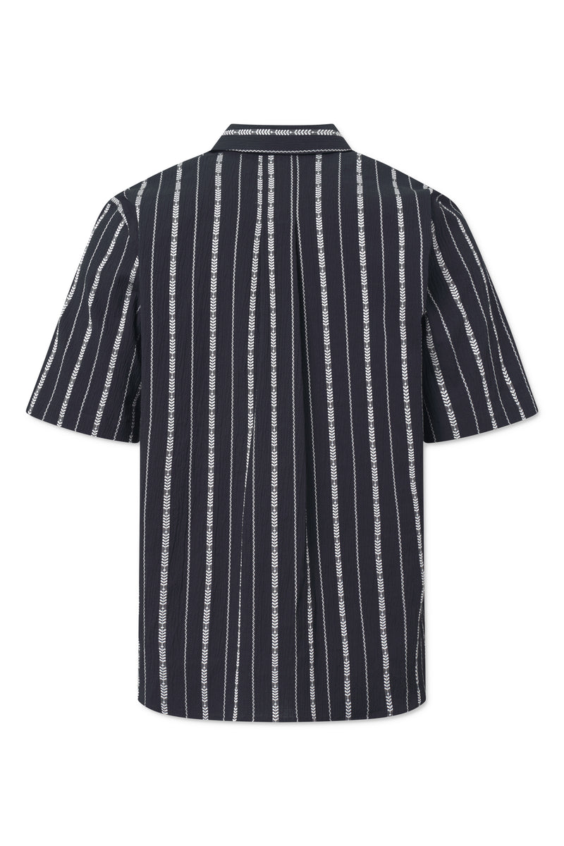 Rue de Tokyo SETH PATTERNED SEERSUCKER STRIPE SHIRTS BLACK ECRU STRIPE