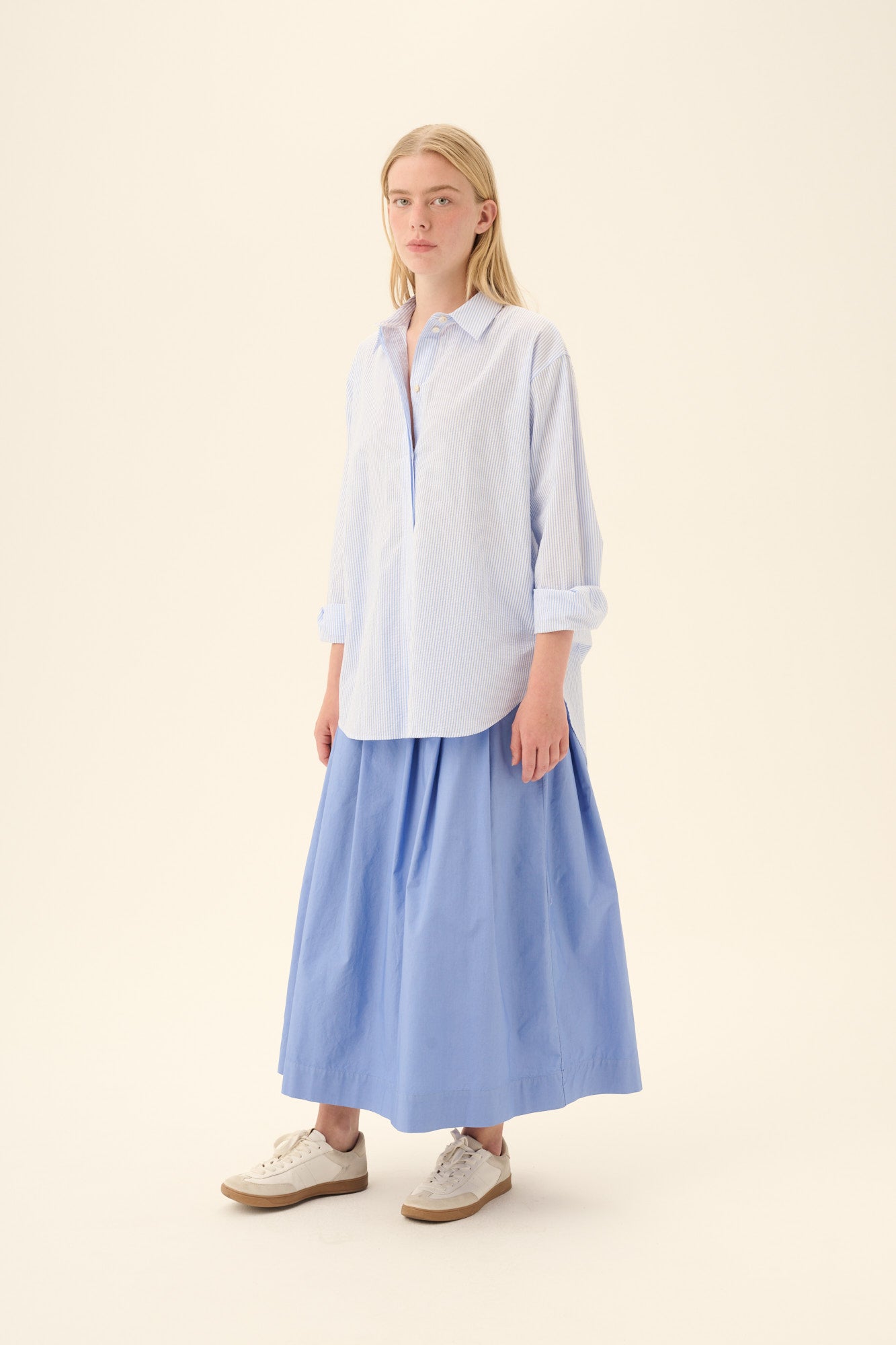 Rue de Tokyo SHELBY SOFT COTTON Shirts WHITE & LIGHT BLUE STR