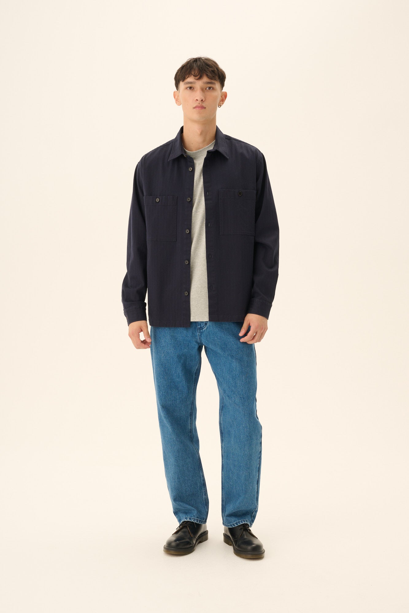 Rue de Tokyo SHELDO HERRINGBONE Shirts DARK NAVY