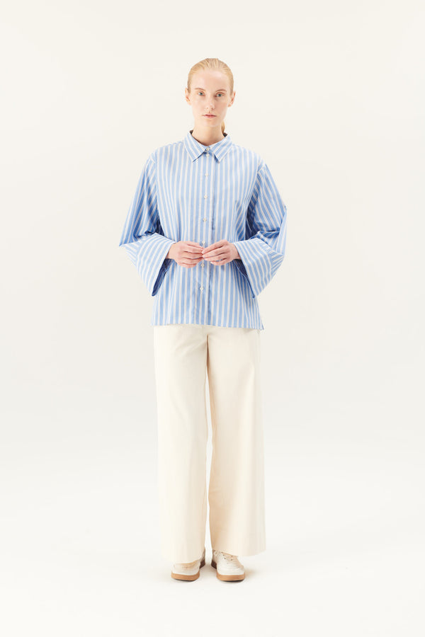 Rue de Tokyo SHINA NETTLE COTTON SHIRTS BLUE WHITE STRIPE