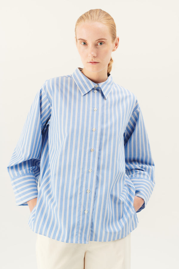 Rue de Tokyo SHINA NETTLE COTTON SHIRTS BLUE WHITE STRIPE